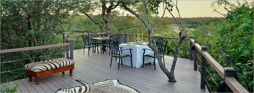 Enjoy delicious cuisine on the wooden deck overlooking the reserve
